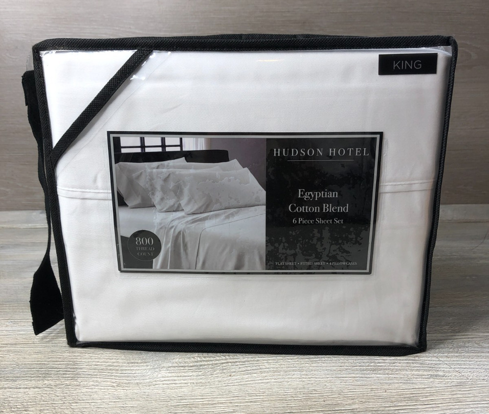 Hudson Hotel 800 Thread Count Egyptian Cotton KING Sheet Set White 6 pc